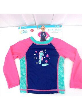 Sun Smart Toddle Swim Tee Rash Guard 18 to 24 Mo UPF 50 Pink Blue Unicorn Aqua